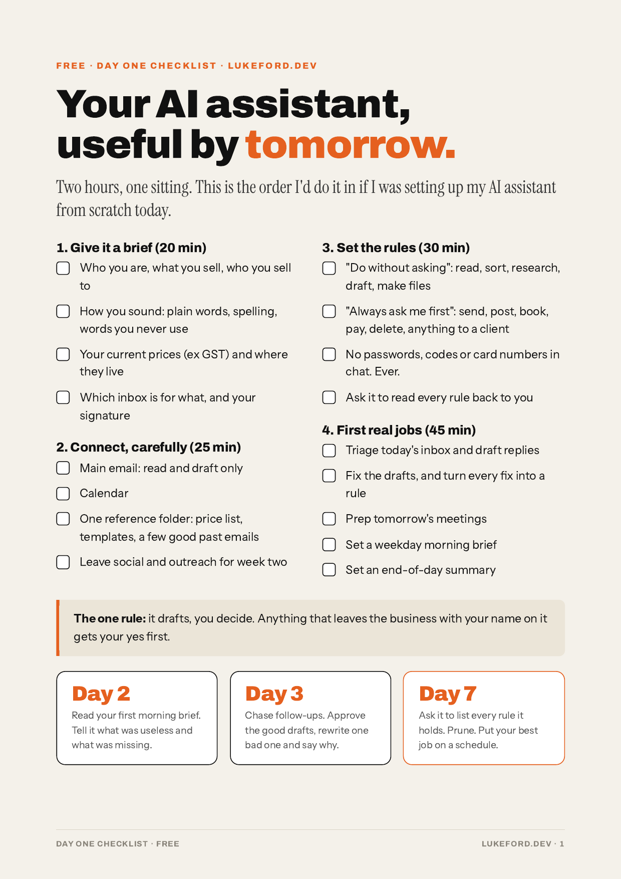 Day One checklist cover page