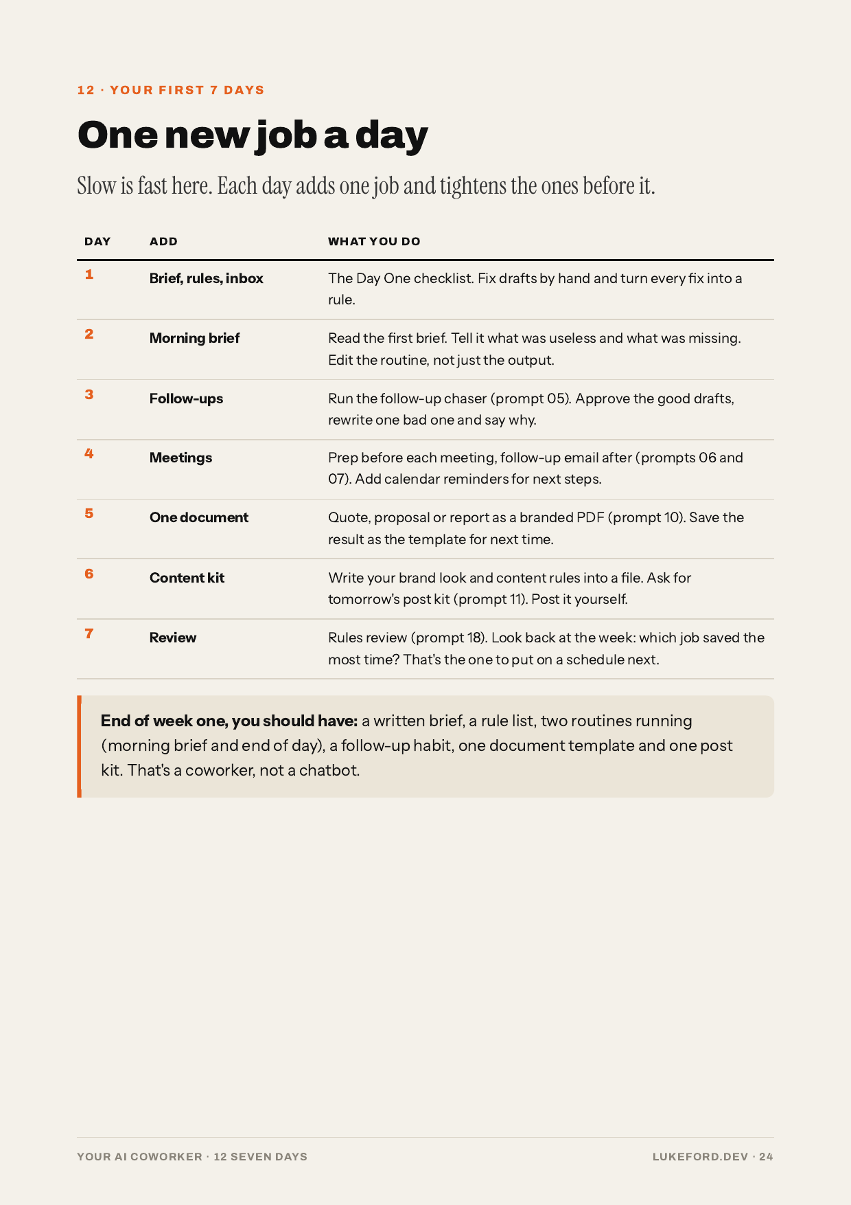 Page 24 of the guide: your first 7 days