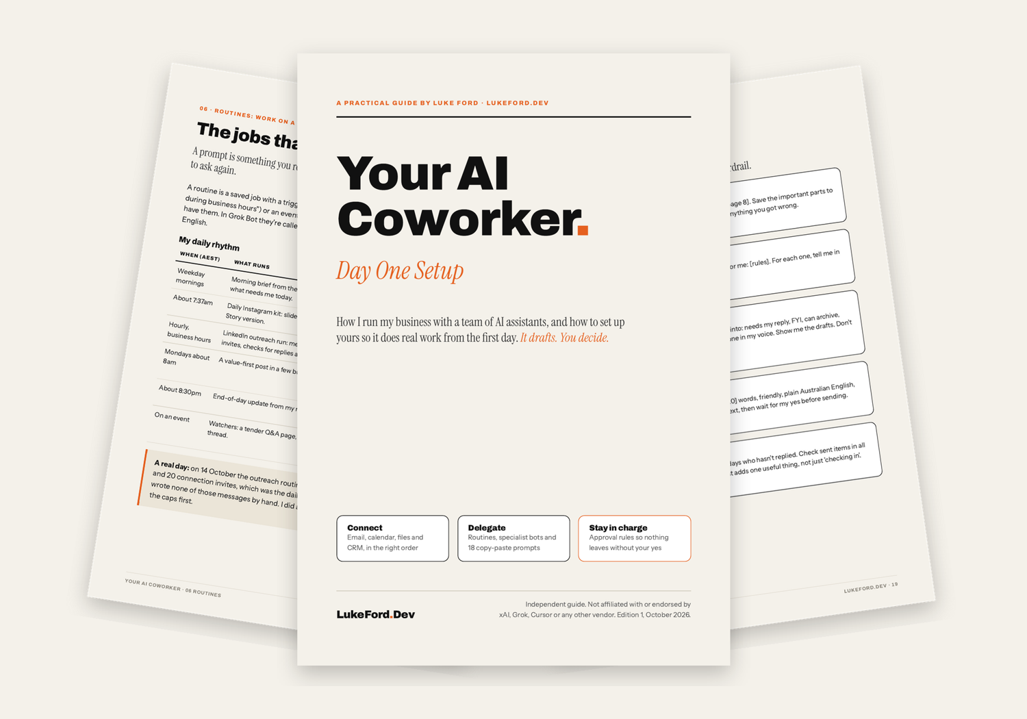 Your AI Coworker guide, fanned PDF pages