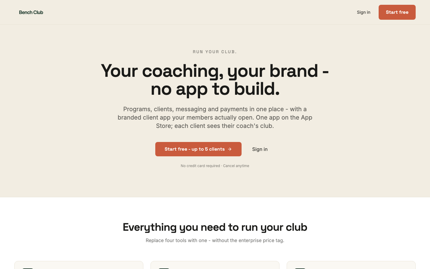 Bench Club project screenshot